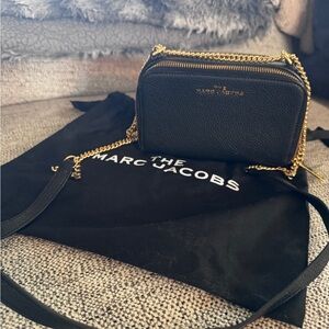 Marc Jacobs Black Pebbled Leather Crossbody with Gold Chain